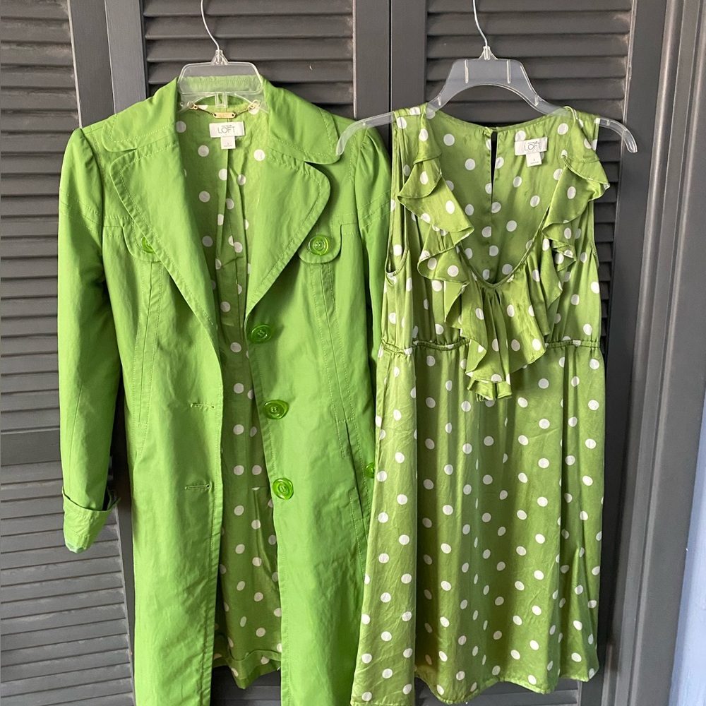 LOFT vintage Green Polka Dot Dress and coat